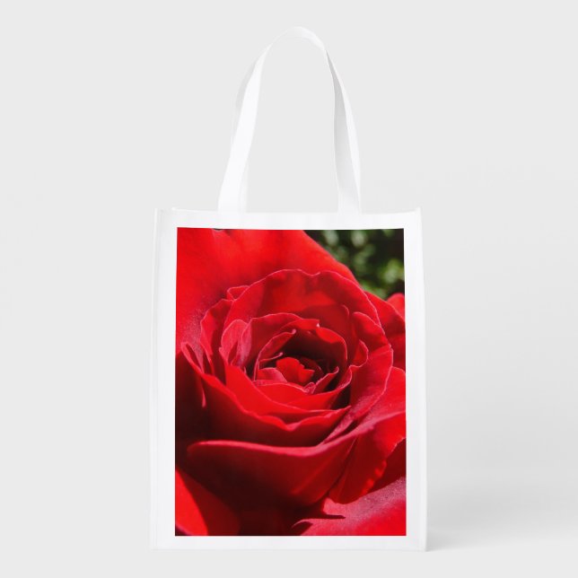 Bright Red Rose Flower Beautiful Floral Grocery Bag (Back)