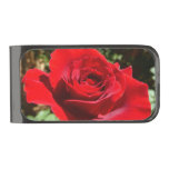 Bright Red Rose Flower Beautiful Floral Gunmetal Finish Money Clip