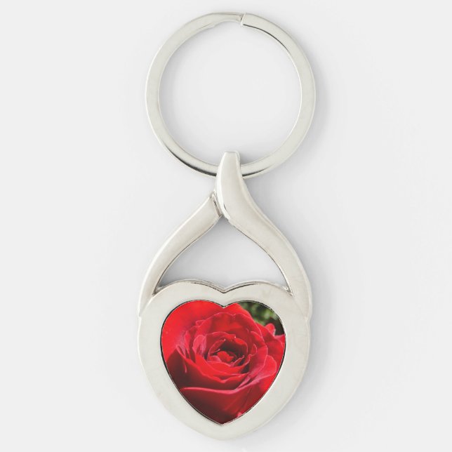 Bright Red Rose Flower Beautiful Floral Keychain (Front)