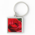 Bright Red Rose Flower Beautiful Floral Keychain