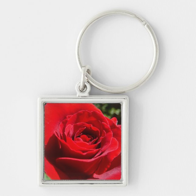 Bright Red Rose Flower Beautiful Floral Keychain (Front)