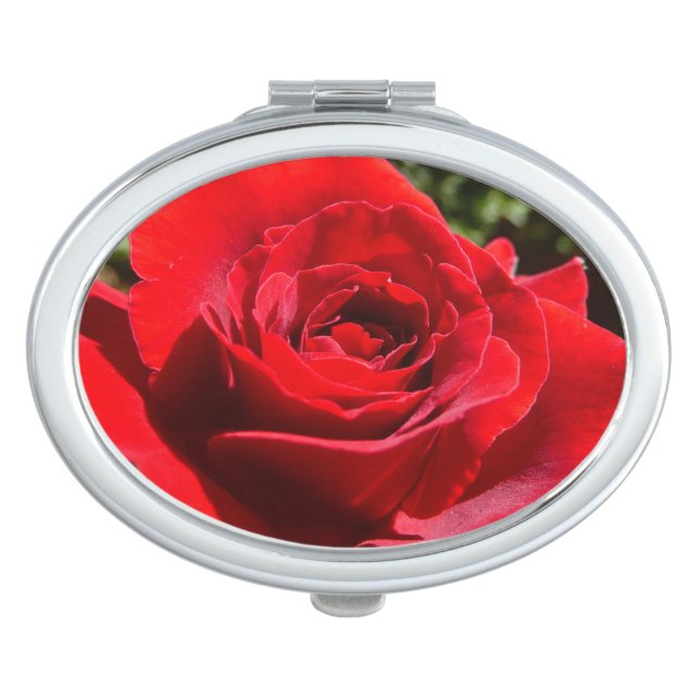 Bright Red Rose Flower Beautiful Floral Makeup Mirror (Front)