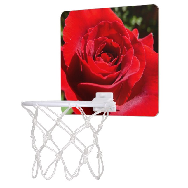 Bright Red Rose Flower Beautiful Floral Mini Basketball Hoop (Left)