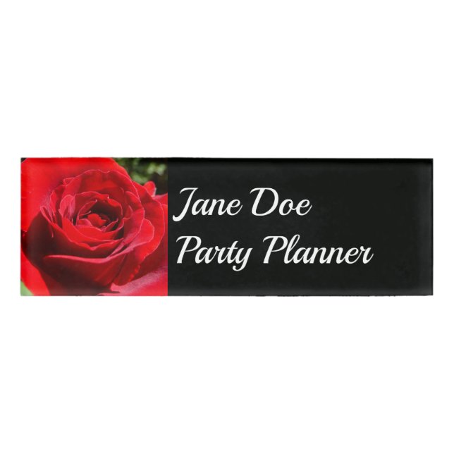 Bright Red Rose Flower Beautiful Floral Name Tag (Front)