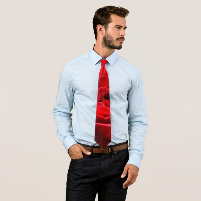 Bright Red Rose Flower Beautiful Floral Neck Tie (In Situ)