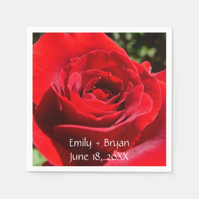 Bright Red Rose Flower Beautiful Floral Paper Napkins (Front)