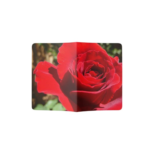 Bright Red Rose Flower Beautiful Floral Passport Holder (Opened)