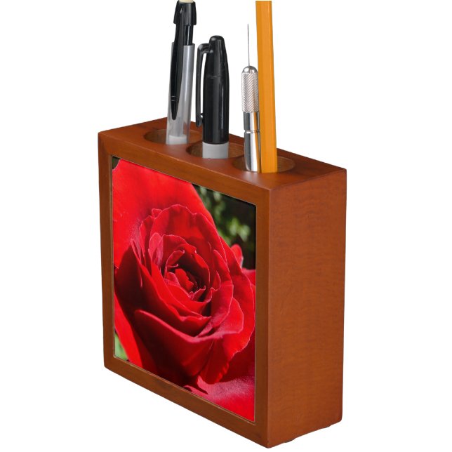 Bright Red Rose Flower Beautiful Floral Pencil Holder (In Situ)