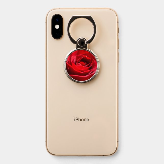 Bright Red Rose Flower Beautiful Floral Phone Ring Stand (On Phone)