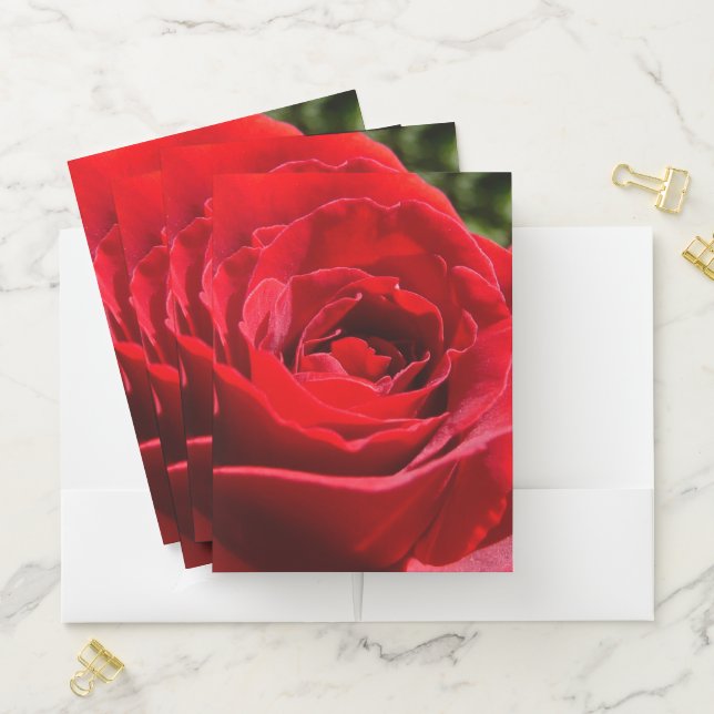 Bright Red Rose Flower Beautiful Floral Pocket Folder (In Situ)
