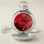Bright Red Rose Flower Beautiful Floral Pocket Watch