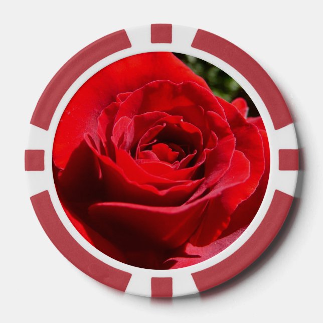 Bright Red Rose Flower Beautiful Floral Poker Chips (Front)