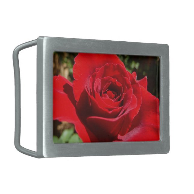 Bright Red Rose Flower Beautiful Floral Rectangular Belt Buckle (Front Left)