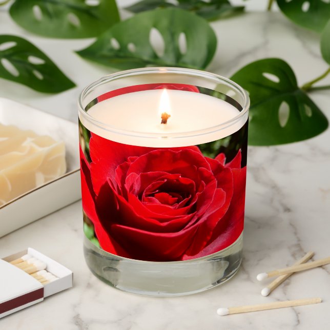 Bright Red Rose Flower Beautiful Floral Scented Candle (Lit)