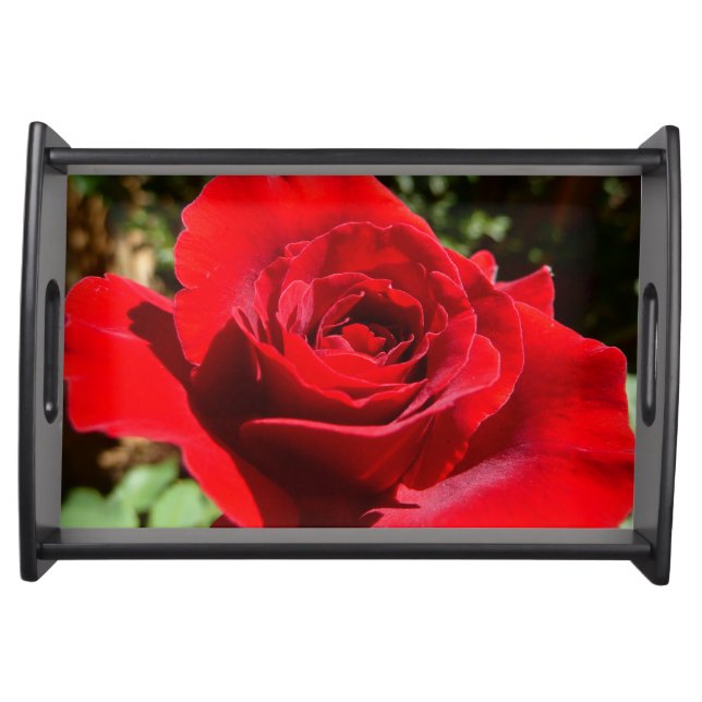 Bright Red Rose Flower Beautiful Floral Serving Tray (Front)