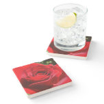 Bright Red Rose Flower Beautiful Floral Stone Coaster
