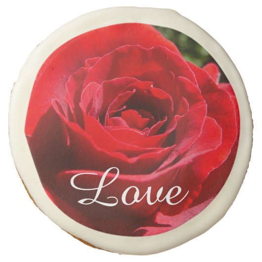 Bright Red Rose Flower Beautiful Floral Sugar Cookie (Front)