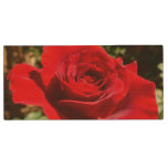 Bright Red Rose Flower Beautiful Floral Wood Flash Drive