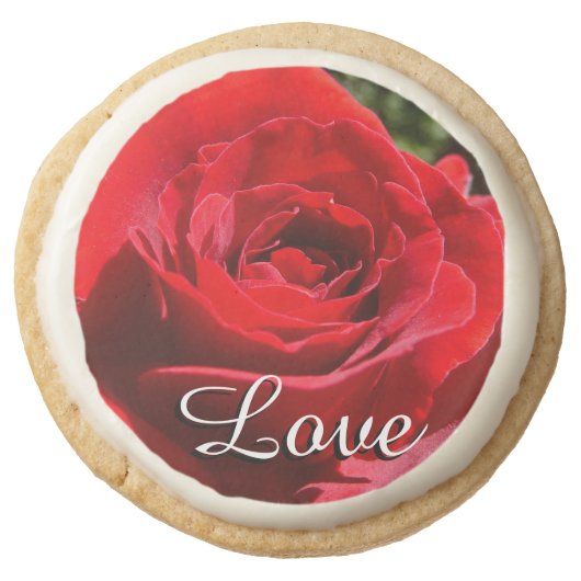 Bright Red Rose Flower Romantic Love Round Shortbread Cookie (Front)