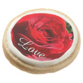Bright Red Rose Flower Romantic Love Round Shortbread Cookie (Angled)