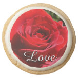 Bright Red Rose Flower Romantic Love Round Shortbread Cookie
