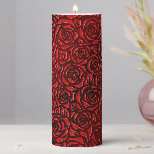 Bright Red Rose Pattern Pillar Candle
