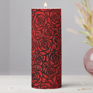 Bright Red Rose Pattern Pillar Candle