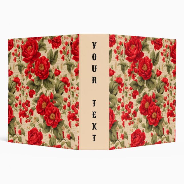 Bright Red Roses and Text 3 Ring Binder (Background)