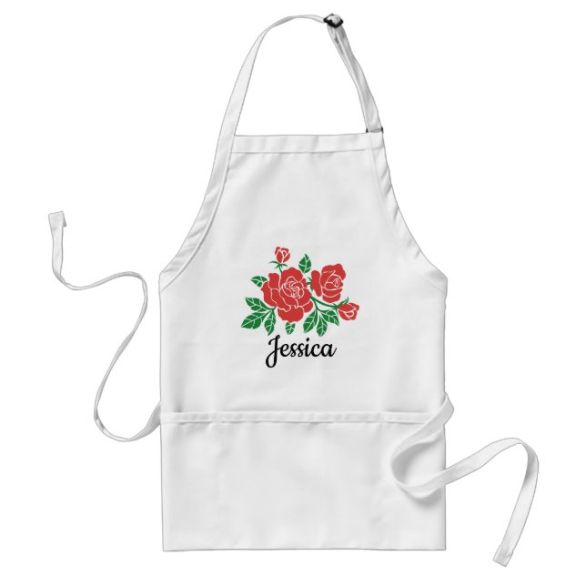 Bright Red Roses Art Personalised Adult Apron (Front)