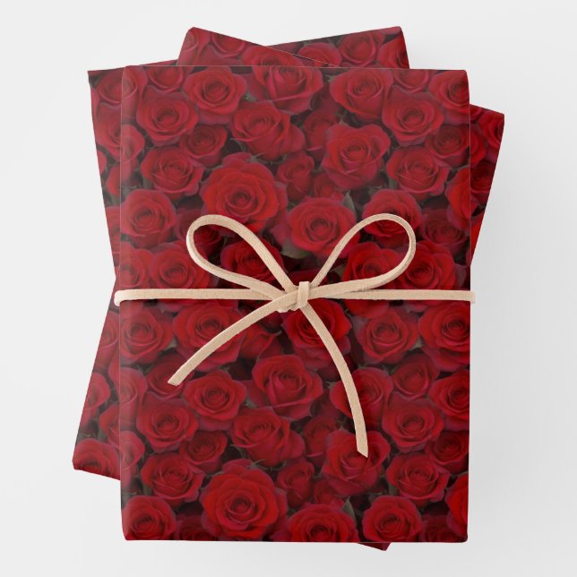 Bright Red Roses Wrapping Paper Sheets (In situ)