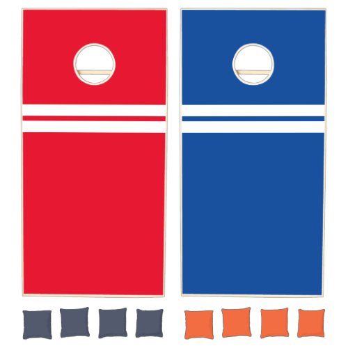 Bright Red Royal Blue Twin White Racing Stripes Cornhole Set