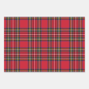 Bright Red Scottish Christmas Plaid Tartan Wrapping Paper Sheets