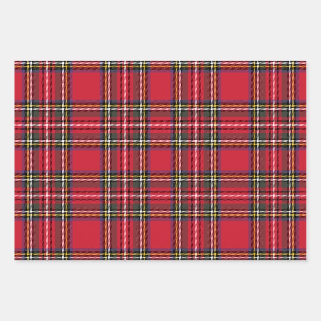 Bright Red Scottish Christmas Plaid Tartan Wrapping Paper Sheets (Front)