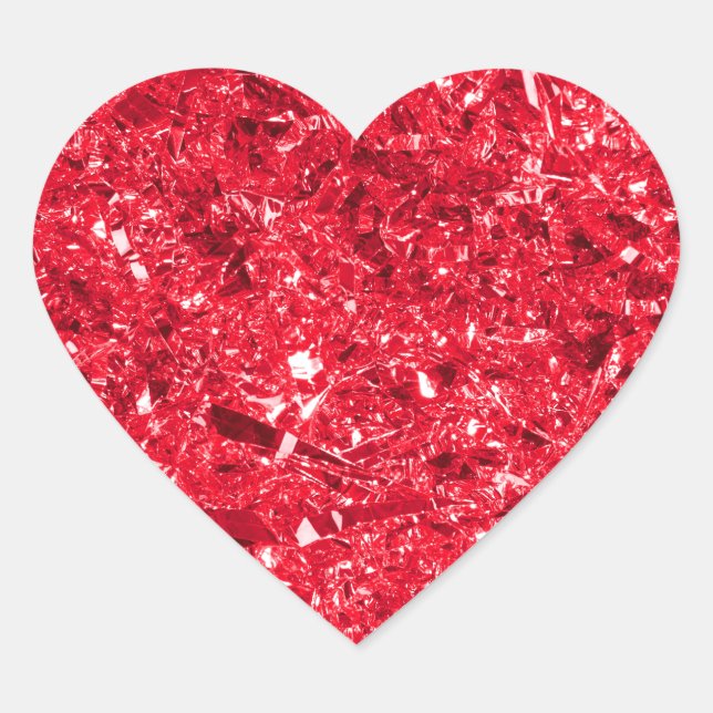 Bright Red Shredded Foil Texture Pattern Heart Sticker (Front)
