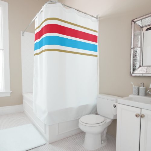 Bright Red Sky Blue Wide Top Edge Racing Stripes Shower Curtain