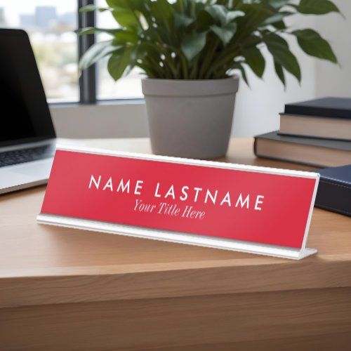 Bright Red Sleek Simple Custom Desk Nameplate