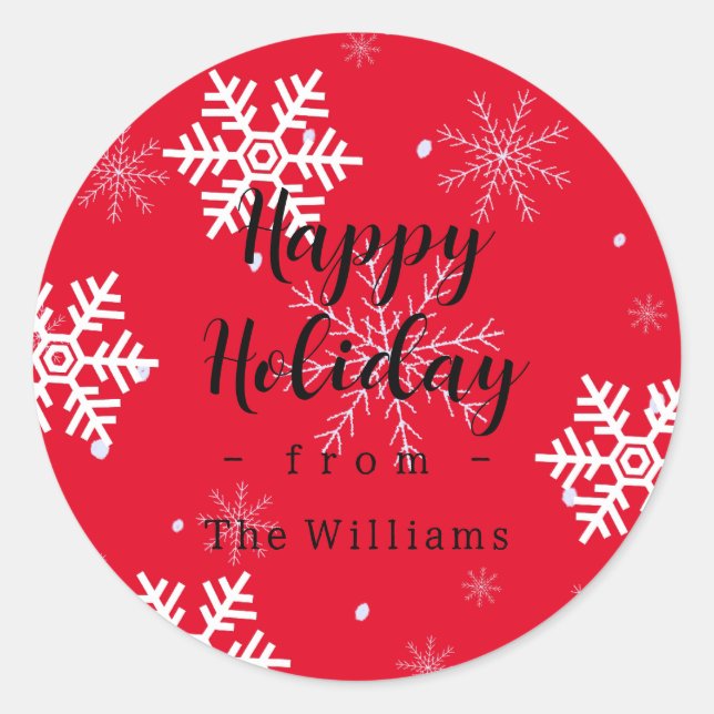 Bright Red Snowflakes Custom Christmas Classic Round Sticker (Front)