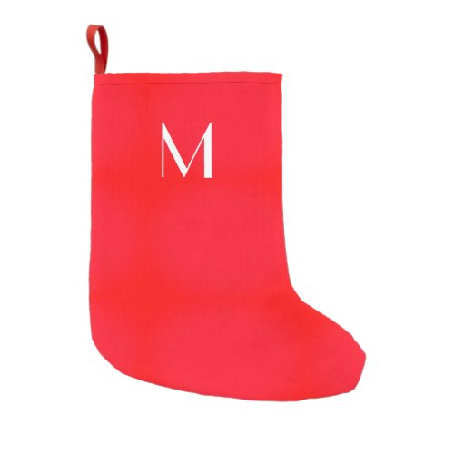 bright red solid color _your monogram small christmas stocking