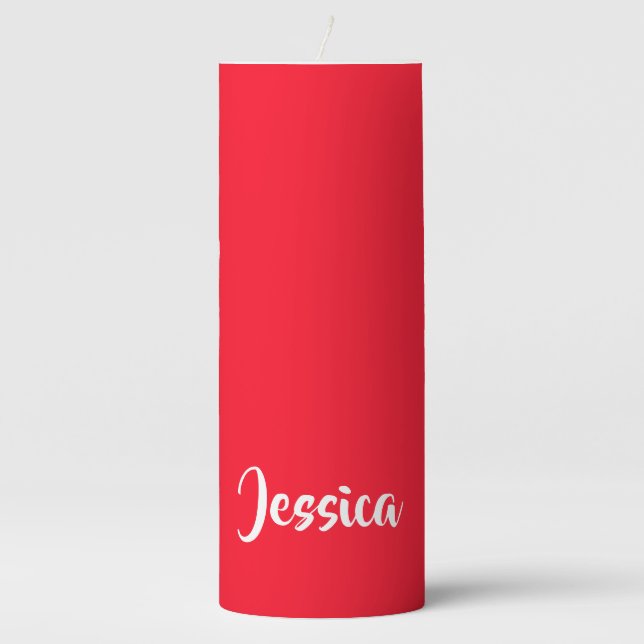 Bright red solid plain pillar candle (Front)