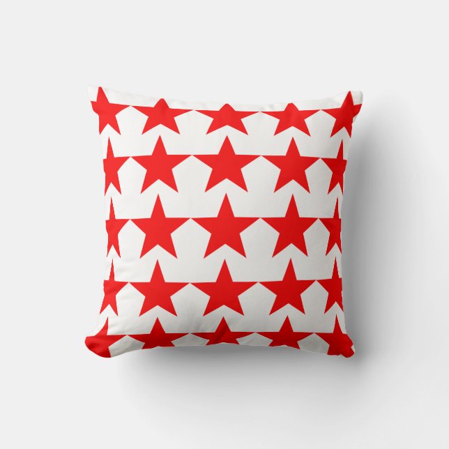 Bright Red Star Pattern on White Throw Pillow (Front)