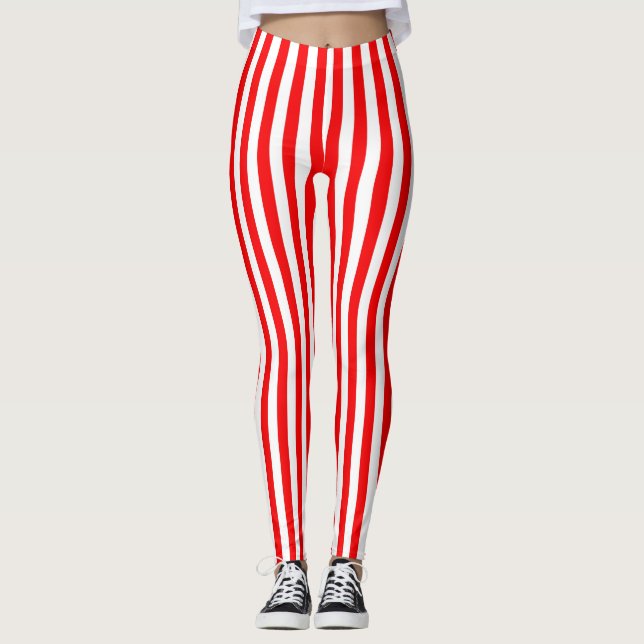 Bright red striped leggings (Front)