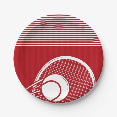 Bright Red Striped Tennis Player Coach Party Cool Paper Plates