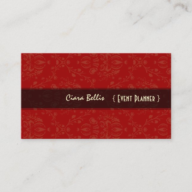 Bright Red Stylish damask, business cards (Front)