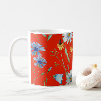 Bright Red Summer Floral Coffee Mug