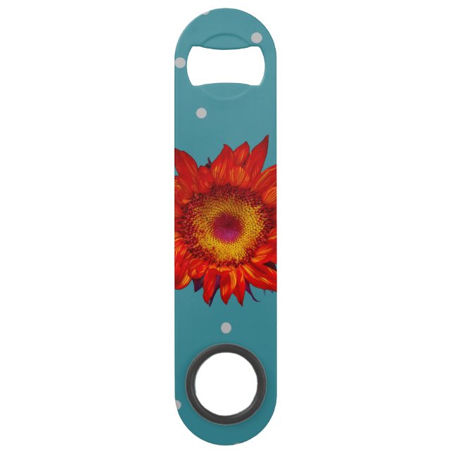 Bright Red Sunflower on Blue Speed Bottle Opener (Back)