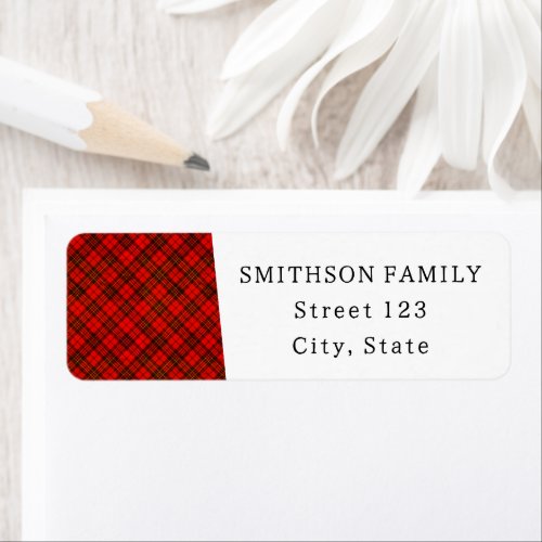 Bright Red tartan plaid winter Christmas pattern Label