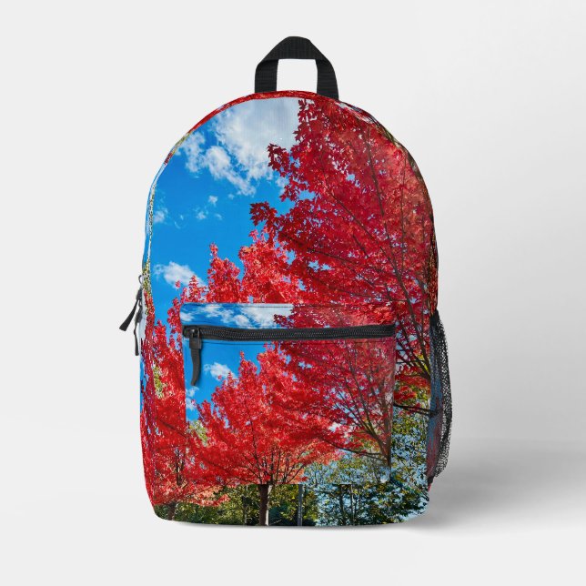 Bright Red Tree Leaves In Autumn Printed Backpack (Front)