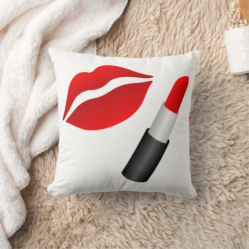 Bright Red Tube of Lipstick Red Lips  Throw Pillow