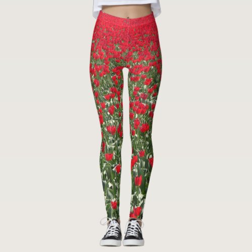 Bright Red Tulips Field Legging