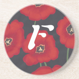 Bright Red Tulips on Black, Monogram Coasters
